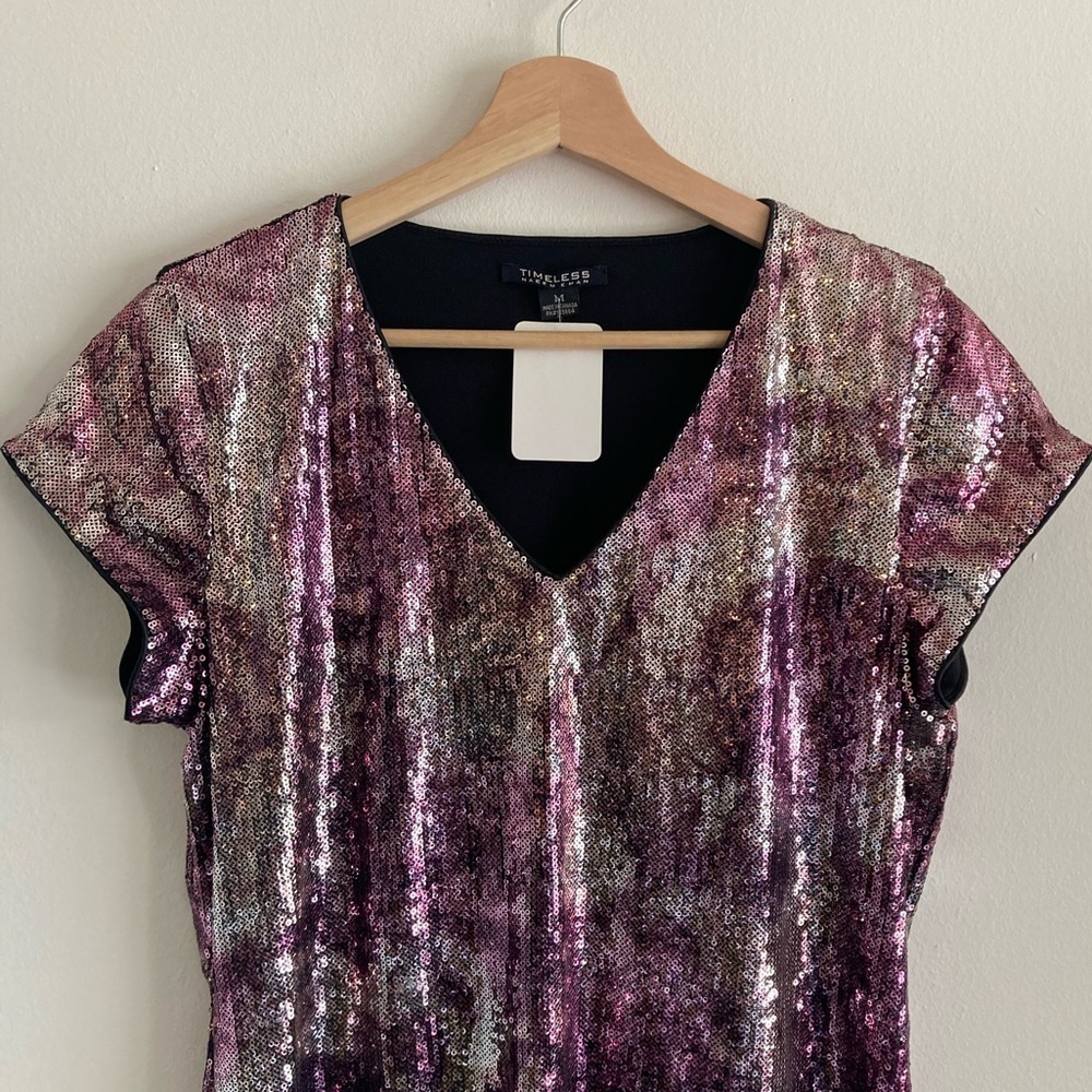 NAEEM KHAN Timeless Sequin Dress Purple Silver Ombre Maxi Floral NWT Medium